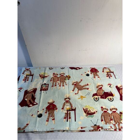 2 Nick Nora blue flannel standard pillowcases sock monkey replacements - Picture 7 of 7